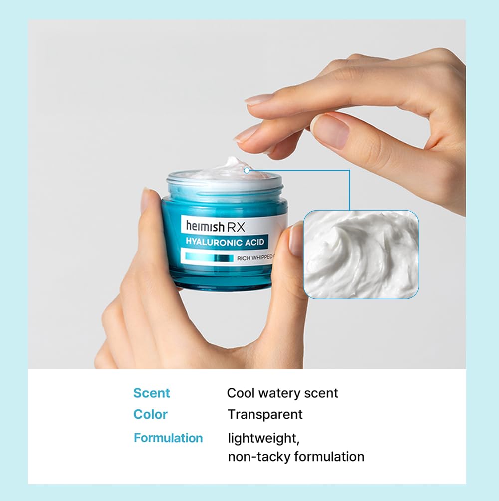 HEIMISH RX Hyaluronic Acid Rich Whipped Cream - Deep Moisturizer for Sensitive and Dry Skin, Daily Face Cream, Lightweight, with Hyaluronic Acid, Panthenol, Korean Skincare, 50ml (1.69 fl. oz)
