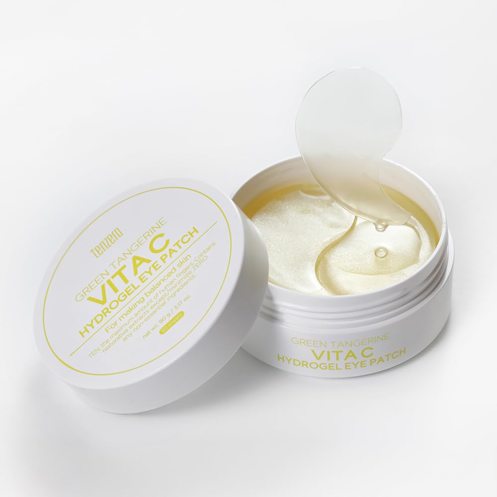 tenzero Green Tangerine Vita C Hydrogel Eye Patch 60 Patches (90g), Vitamin C Treatments for Dark Circles, Puffy Eye, Fine Lines, Brightening, Hydrating Eye Pads, Korean Under Eye Masks Skincare