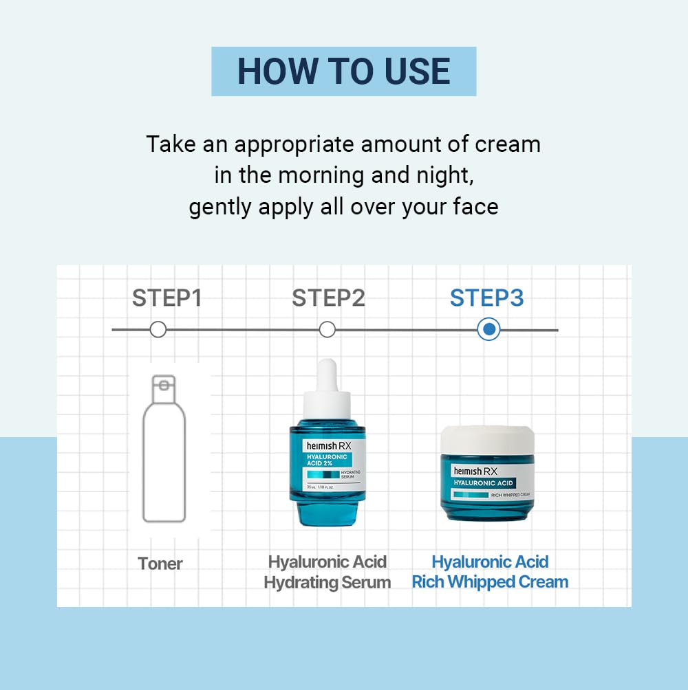 HEIMISH RX Hyaluronic Acid Rich Whipped Cream - Deep Moisturizer for Sensitive and Dry Skin, Daily Face Cream, Lightweight, with Hyaluronic Acid, Panthenol, Korean Skincare, 50ml (1.69 fl. oz)