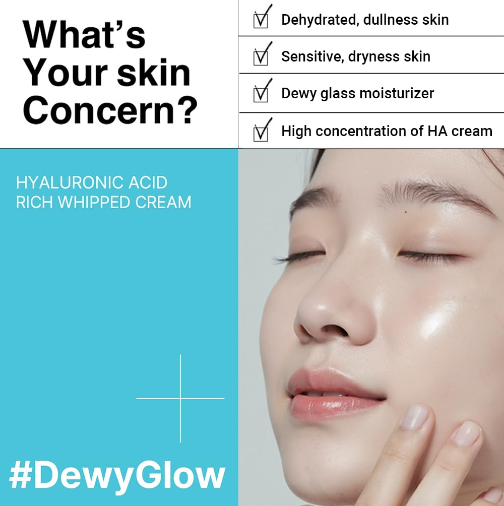 HEIMISH RX Hyaluronic Acid Rich Whipped Cream - Deep Moisturizer for Sensitive and Dry Skin, Daily Face Cream, Lightweight, with Hyaluronic Acid, Panthenol, Korean Skincare, 50ml (1.69 fl. oz)