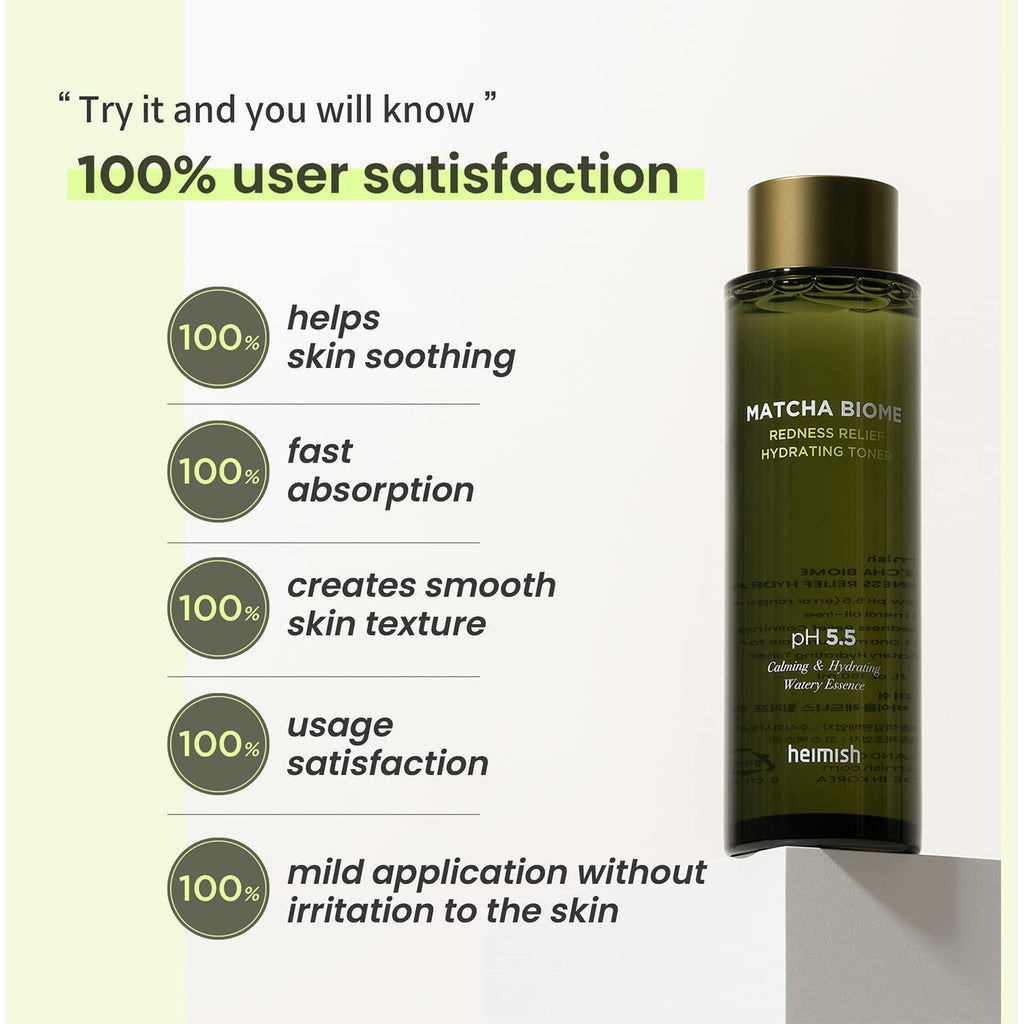 HEIMISH Matcha Biome Redness Relief Hydrating Toner - Calming & Soothing, Moisturizing, Skin Balancing Face Toner with Matcha, Probiotics, for Sensitive Skin, pH 5.5, Trouble Care, 5.1fl.oz/150ml