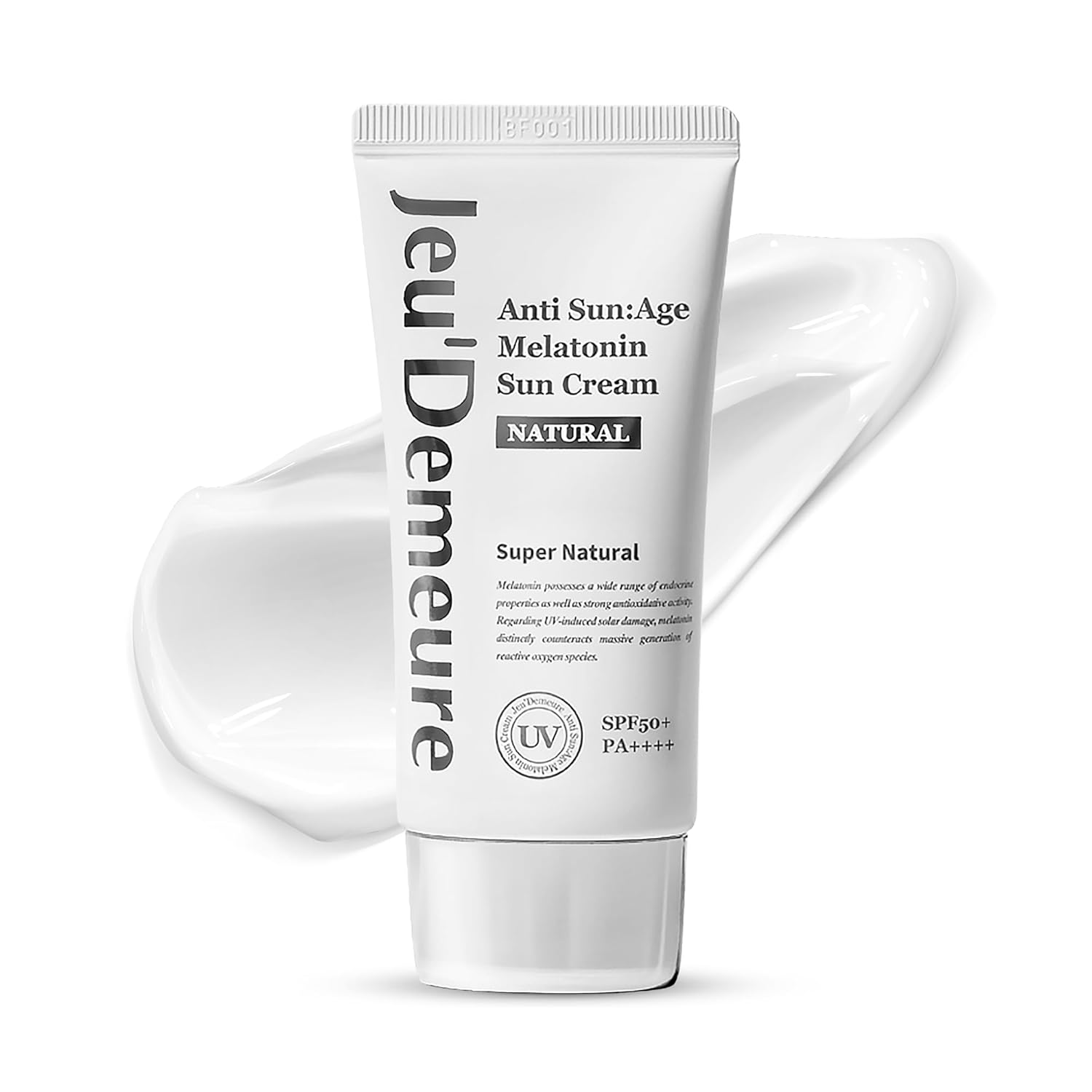 JEU'DEMEURE Anti-Aging SPF 50 Face Moisturizing Sunscreen Lotion with Broad Spectrum, Melatonin, Lightweight, Non-Sticky, Sun Essence for Sensitive Skin, 1.69 fl oz