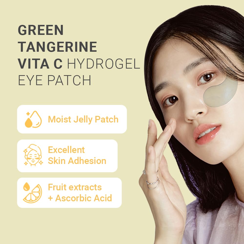 tenzero Green Tangerine Vita C Hydrogel Eye Patch 60 Patches (90g), Vitamin C Treatments for Dark Circles, Puffy Eye, Fine Lines, Brightening, Hydrating Eye Pads, Korean Under Eye Masks Skincare