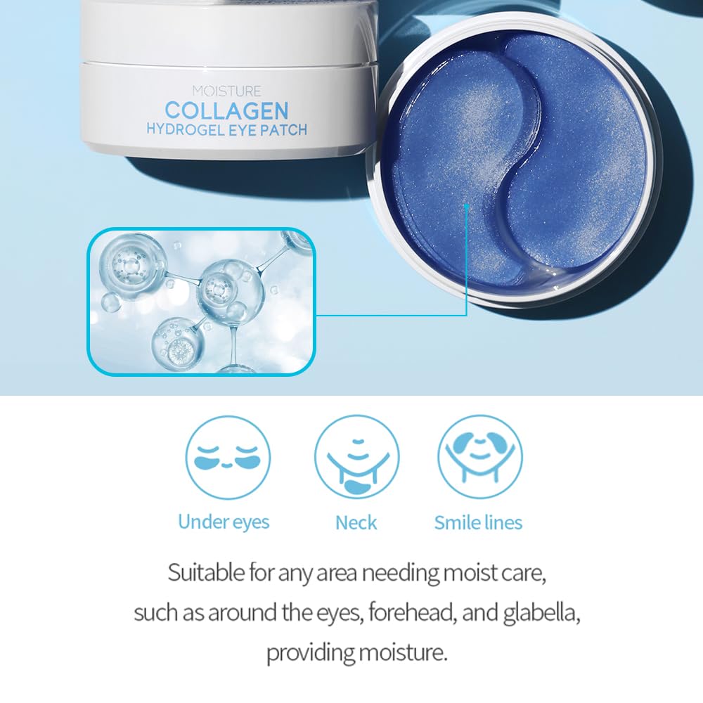 tenzero Moisture Collagen Hydrogel Eye Patch 60 Patches (90g), Collagen Treatments for Puffy Eye, Dark Circles, Fine Lines, Revitalizing, Hydrating Eye Pads, Korean Under Eye Masks Skincare