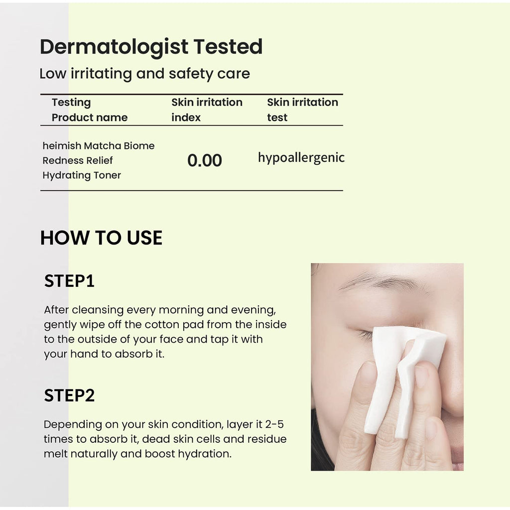 HEIMISH Matcha Biome Redness Relief Hydrating Toner - Calming & Soothing, Moisturizing, Skin Balancing Face Toner with Matcha, Probiotics, for Sensitive Skin, pH 5.5, Trouble Care, 5.1fl.oz/150ml