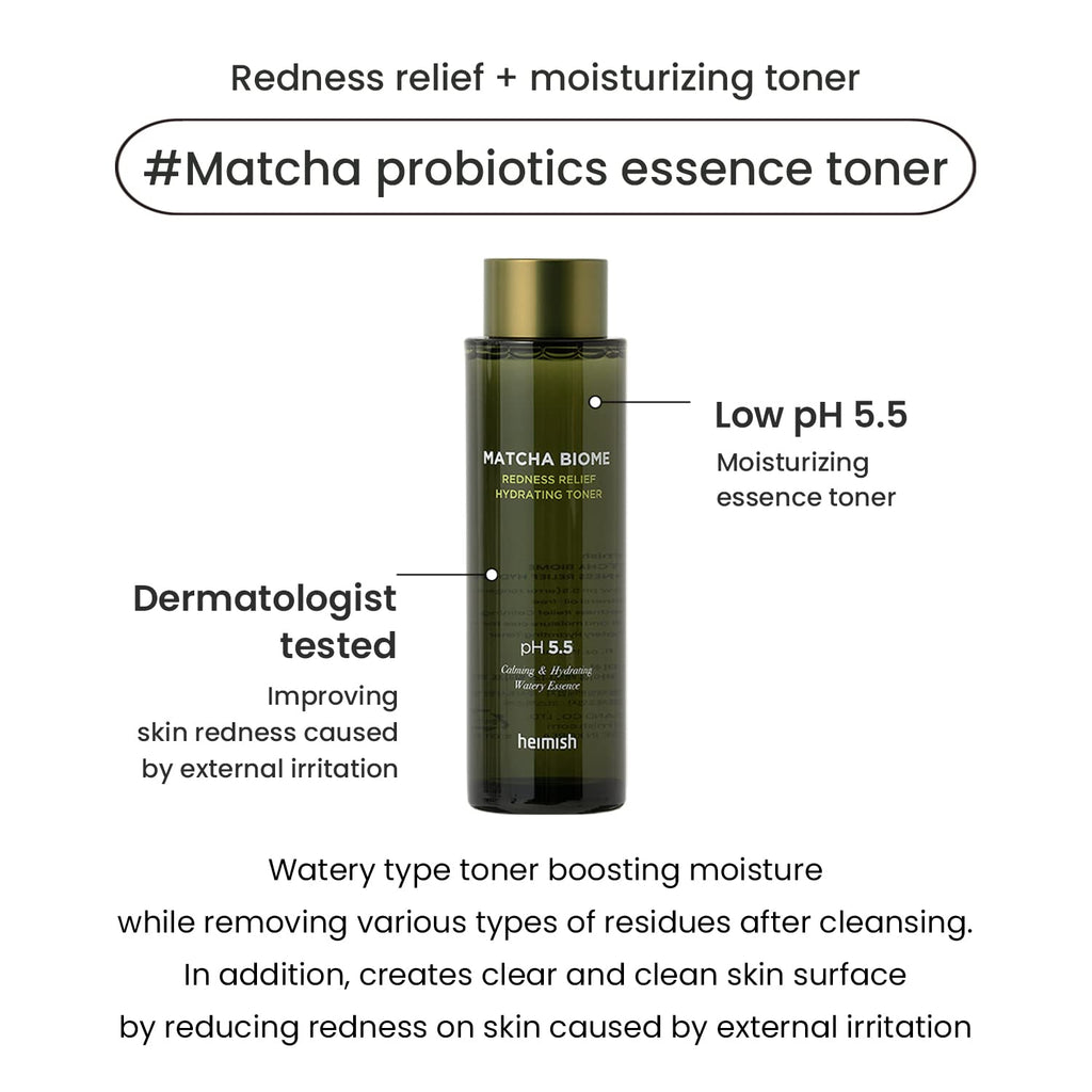 HEIMISH Matcha Biome Redness Relief Hydrating Toner - Calming & Soothing, Moisturizing, Skin Balancing Face Toner with Matcha, Probiotics, for Sensitive Skin, pH 5.5, Trouble Care, 5.1fl.oz/150ml