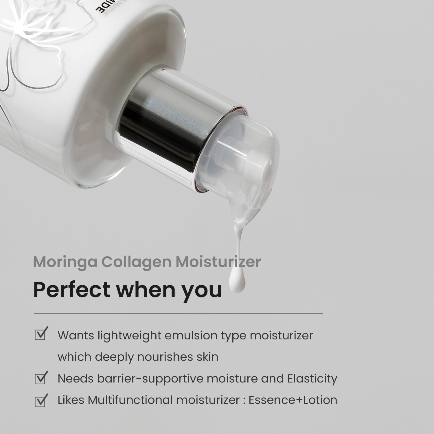 HEIMISH Moringa Ceramide Collagen Enriched Moisturizer - Hydrating, Nourishing, Plumping, Anti-aging Essence, Lightweight Emulsion with Ceramides, Collagen, For All Skin Types, 4.1fl.oz/120ml