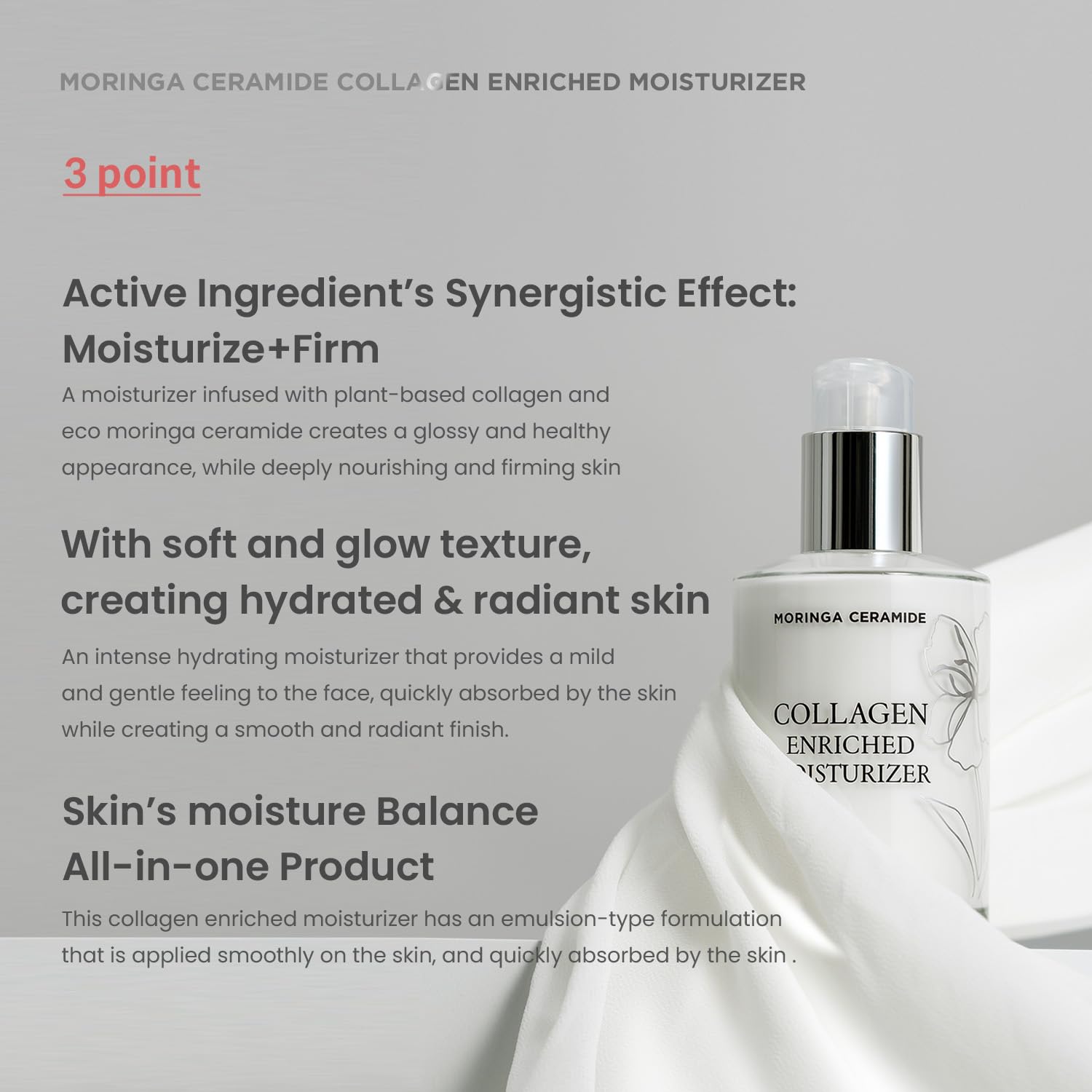 HEIMISH Moringa Ceramide Collagen Enriched Moisturizer - Hydrating, Nourishing, Plumping, Anti-aging Essence, Lightweight Emulsion with Ceramides, Collagen, For All Skin Types, 4.1fl.oz/120ml