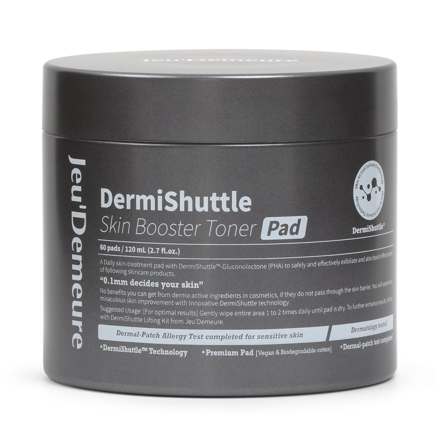 JEU'DEMEURE DermiShuttle Skin Booster PHA Premium Toner Pads, Exfoliating, Minimizing Pores, Dead Skin & Blackheads,100% Cotton Facial Pad, For Sensitive Skin, Korean Skin Care, 60 Pads 2.7 fl.oz