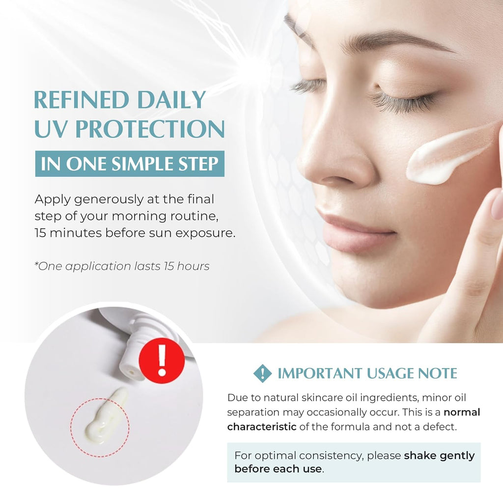 JEU'DEMEURE Anti-Aging SPF 50 Face Moisturizing Sunscreen Lotion with Broad Spectrum, Melatonin, Lightweight, Non-Sticky, Sun Essence for Sensitive Skin, 1.69 fl oz